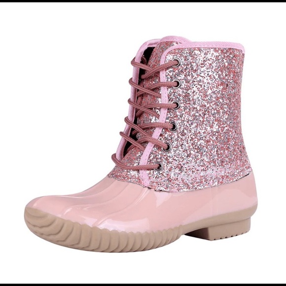 Shoes - 🆕🔥 SIZE 9 Pink Bling Glitter Sequin Rain Waterproof Duck Boots